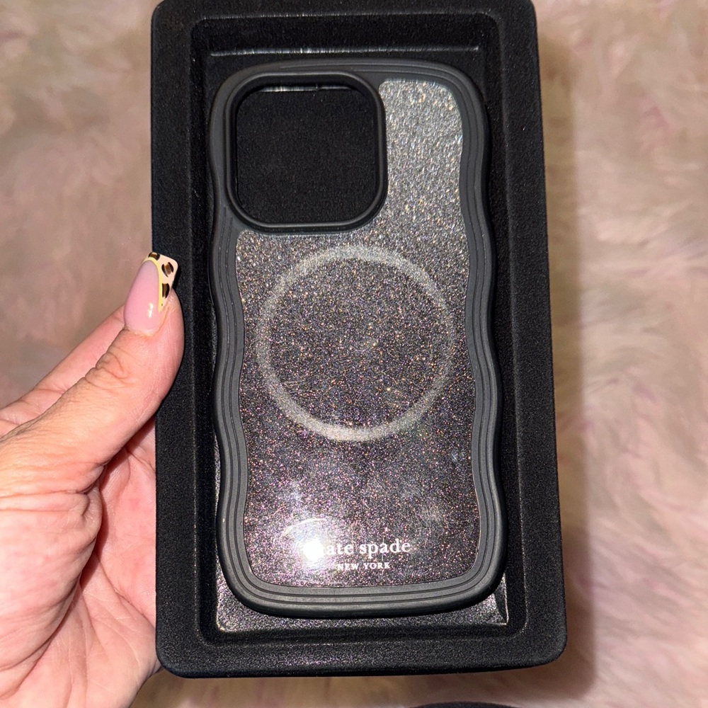 iPhone 15 Pro Kate Spade Sparkling Glitter Phone Case - Silver and Black